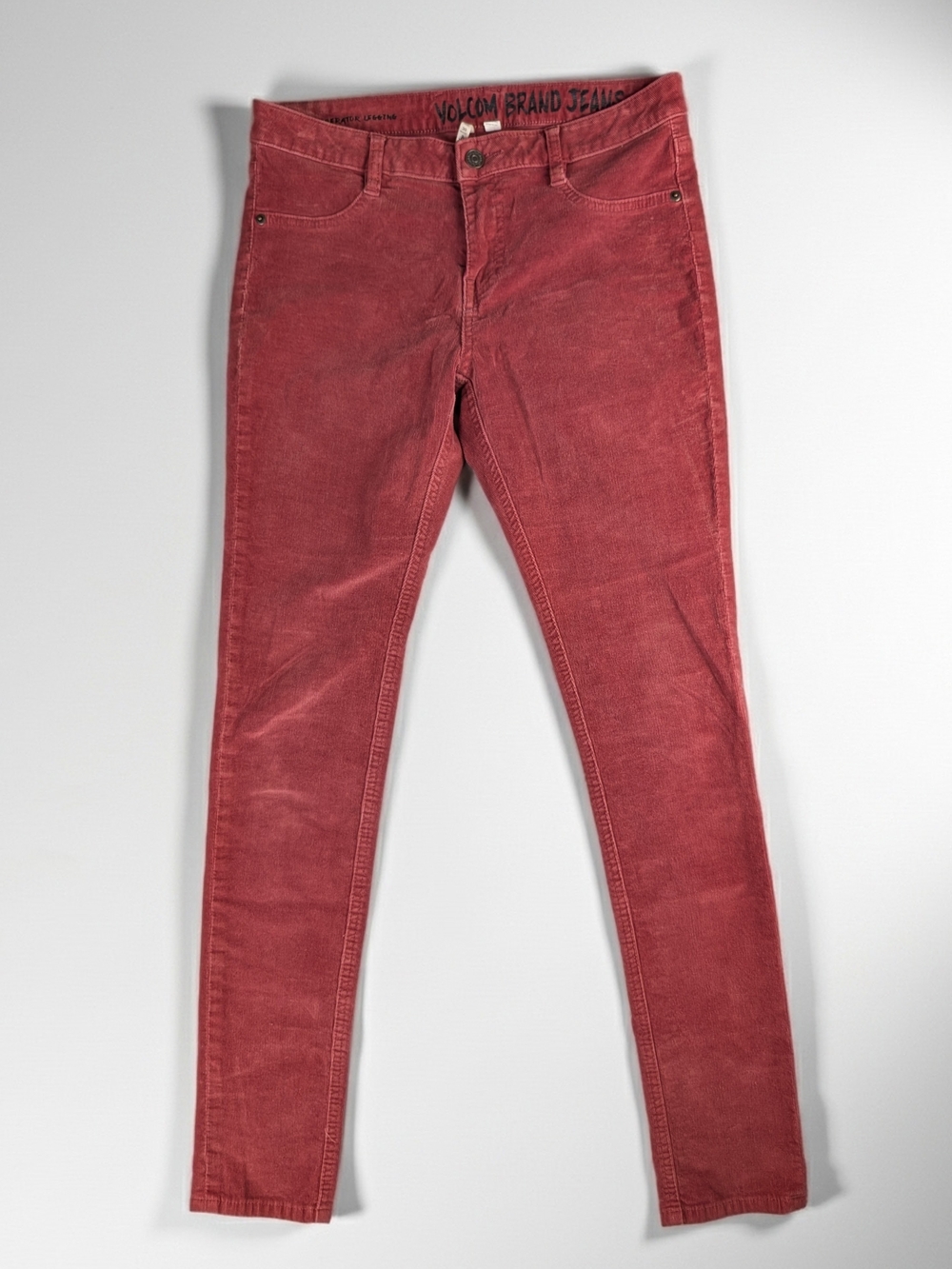 Volcom Liberator Legging Corduroy Pants Women's Size 9 Red‎ Skinny Stretch